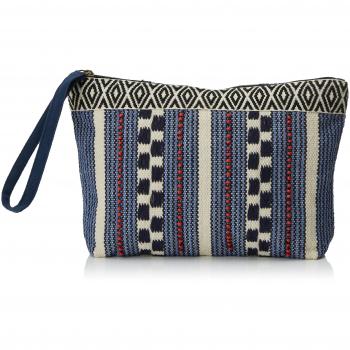 Women`secret Neceser Tejido de Rayas y Abalorios, Bolso de Mano para Mujer, Azul