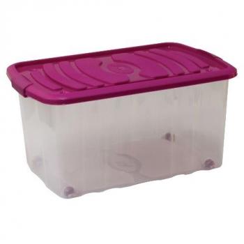 Caja de almacenaje con tapa doble cierre roller-box 45l, capacidad de 45 litros, multicolor, incluye clips y rueda