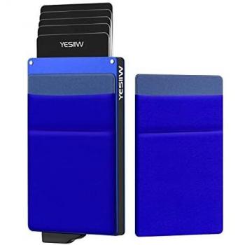 YESIIW Tarjetero para Tarjetas de Credito Aluminio Automática Pop-up Tarjetero con Bolsillo Guardar Tarjetas y Billetes para Hombre o Mujer, Azul