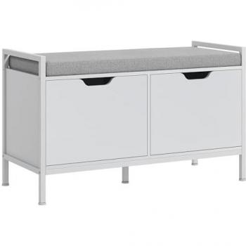 Banco Zapatero Homcom Blanco con Asiento y Cojín Extraíble 84x35x50 cm
