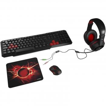 Kit Completo de Gaming Mars MACP1: Teclado USB QWERTY Español, Ratón Óptico 2800DPI con Iluminación de 7 Colores, Auriculares con Micrófono y Alfombrilla Anti-ghosting