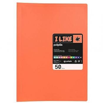 Grafoplás 1461384. Carpeta Clasificadora con 50 Fundas Transparentes, Color Coral Opaco, Folio, Poliplás Like
