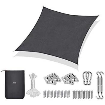 Sekey Toldo Vela de Sombra Impermeable 3x3m Cuadrada con Cuerda y Kit de Montaje Protección Rayos UV, Resistente al Desgarro, para Terraza Balcon Patio Exteriores Jardín, Antracita