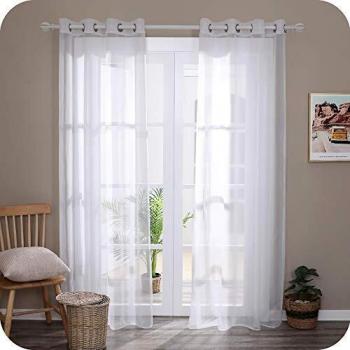 Amazon Brand - Umi Cortinas Salon Blancos Translucidas de Moderno Ventana Visillos con Ganchos para Sala Cuarto Comedor Cocina Habitación 2 Paneles 140x240cm Blanco