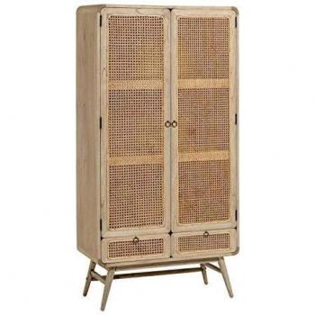 Kave Home - Armario Nalu de Madera Maciza de Mindi y ratán 90 x 175 cm