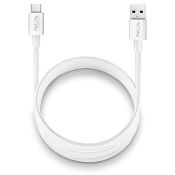 Cable USB NGS ZYRO-AC Blanco 1m USB-A a USB-C, Carga Rápida 15W, Transferencia de Datos 480 Mbps, PVC Resistente y Duradero