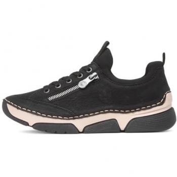 Zapatillas Rieker 45973-00 para mujer, color negro, talla 38, diseño slip-on con suela plana y plantilla suave