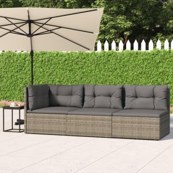 3 Piece Grey Poly Rattan Garden Lounge Set with Cushions