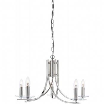 Lámpara colgante de 5 luces Ascona, plata satinada y vidrio, E14