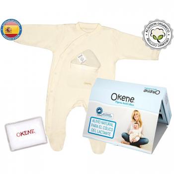 Pijama Bebé AntiCólico de Algodón 100% Orgánico Con Pie - Perfecto para Aliviar Cólicos, Gases, Estreñimiento y Dolores de Estómago de Bebés - Incluye Pack Semillas/Lavanda y Gel - Talla 1/3 Meses