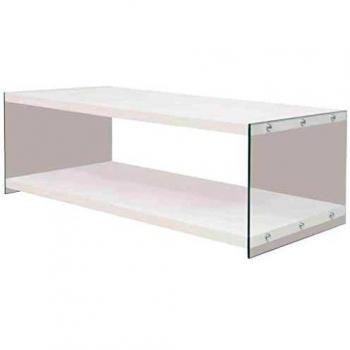 vidaXL Mesa Centro y Estante Vidrio MDF Blanco Mesita Mesilla Mueble Auxiliar