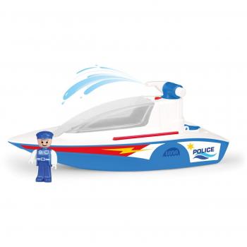 Barco de Policía Boazz LENA 36 cm, Juguete para Interior y Exterior con Wassertank y Función de Rociado, Incluye Figura, A partir de 2 Años, en Caja de Exposición Colorida