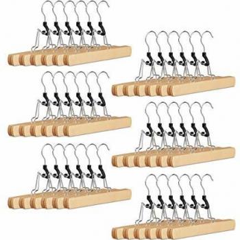 Set de 36 perchas para pantalones de madera con gancho giratorio, color marrón, dimensiones 17 x 25 x 2,3 cm