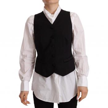 Dolce & Gabbana Black Button Down Sleeveless Vest Viscose Top - IT38|XS