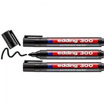 edding 300 marcador permanente - negro - 3 rotuladores- punta redonda 1,5-3 mm - resistente al agua, de secado rápido, rotuladores indelebles - para cartón, plástico, vidrio, madera, metal