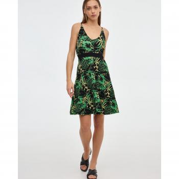 Vestido mini regular de tirantes con escote de pico y estampado de hojas verdes INSIDE