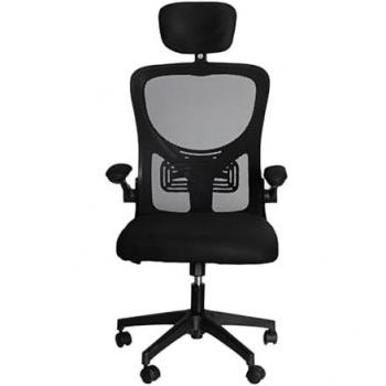Silla de Escritorio Ergonomica con Reposacabezas y Soporte Lumbar, Giratoria 360º, Altura Ajustable, Tela Malla de Rejilla, Color Negro 60x55x127cm