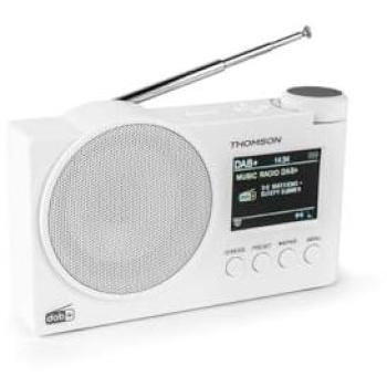 Radio DAB+ y Altavoz Bluetooth Thomson RT400DABBTWH - 30 Memorias DAB+/FM, Actualización Automática, Pantalla LED Retroiluminada, Color Blanco, Batería 1500mAh/