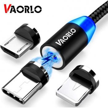 Cable de carga magnética USB tipo C 8 Pin VAORLO para iPhone, Xiaomi, Huawei y Samsung - Carga rápida color oro
