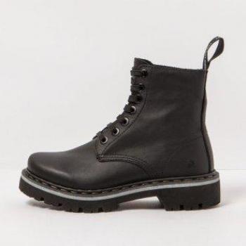 Art - Botines unisex de piel negra con cierre de cordones y suela antideslizante.