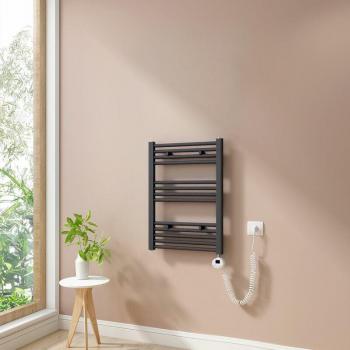 Radiador Toallero Eléctrico Heilmetz 284W con Temporizador y Termostato Antracita 70x50cm
