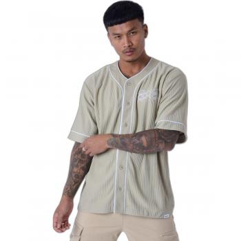 Project X Paris Short Sleeve Textured Baseball Shirt in Khaki, Size S