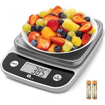 1 BY ONE Báscula Digital de Cocina para Alimentos 5KGs, Peso en Gramos y Onzas para Cocinar, Precisión 1g, 0.1oz, 15,5x14cms Plataforma Cromada
