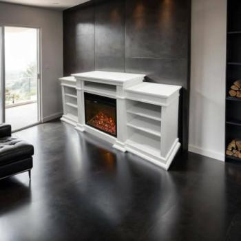 Chimenea eléctrica moderna Dtaglialatel, estufa de pared Made in Italy, 179x48 h81 cm, color blanco