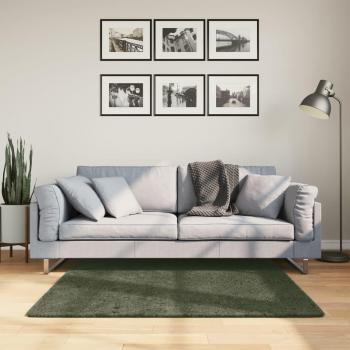 Alfombra de madera verde lavable suave HUARTE, pelo corto, suave, lavable, color verde bosque, tamaño 120x120cm