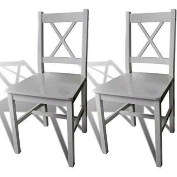 White Pinewood Dining Chairs Set of 2