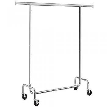 SONGMICS Perchero Cromado con Ruedas Longitud Ajustable Movible Capacidad de Carga de 130 kg