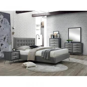 Cama 140 x 190 cm con cabecero capitoné de tela gris + colchón Costanza