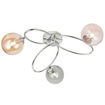 Plafón Ellipse 3 bombillas Acero, Cristal cromado con cristal tintado rosa, champagne y gris