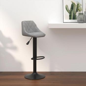 Taburete de Bar gris claro en terciopelo con asiento acolchado, altura ajustable, base de acero inoxidable y diseño moderno