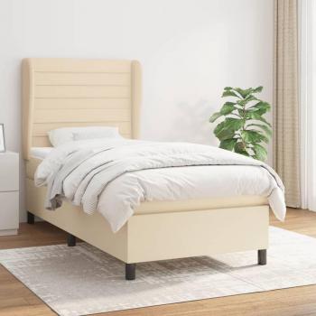 Cama box spring suave con colchón de tela color crema 100x200 cm