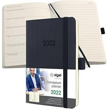 SIGEL C2225 Conceptum agenda de notas semanal 2022-9,3 x 14 cm - softcover - 176 páginas - negro