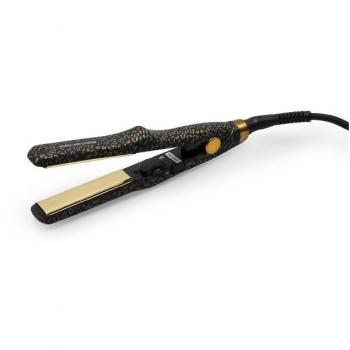 Plancha de cabello portátil Corioliss C-Trip Gold Leopard Soft Touch, 21.5 cm, con placas de titanio, diseño compacto para viaje