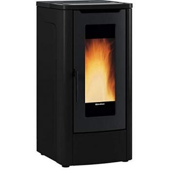 Extraflame Teorema Noir - Estufa de pellets de leña 10 kW negra, ventilada, A+, con mando a distancia IR Touch metal