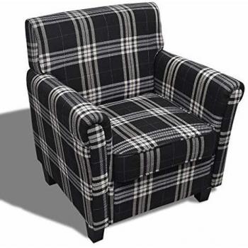 vidaXL Sillón con Asiento Acolchado de Tela a Cuadros Negro y Blanco Sofá Casa