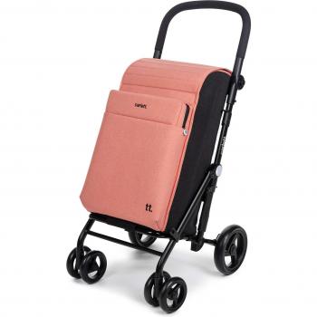 Carlett Urban Family Foldable Shopping Cart with 4 Wheels and Brake, Salmon Color, 32kg Capacity