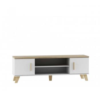 Cama RTV LOTTA 160 con 2 estantes y 2 puertas, color blanco y sonoma, para entretenimiento y almacenamiento