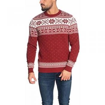 Selected Pullover - Gargantilla para Hombre, diseño Invernal, Color Rojo ladrillo/Blanco Rojo XXL