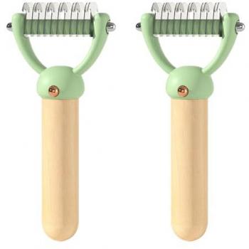 MAGIC SELECT 2X Cepillo para perros y gatos, Peine para mascotas de doble función, acicala y corta pelo en animales, cuchillas y cerdas de acero inoxidable con mango de madera