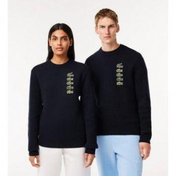 Lacoste Jersey mezcla insignia marino cuello redondo