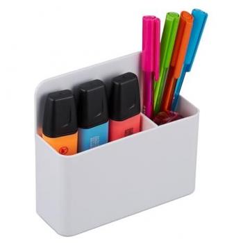 Portapapeles Magnético, Set de 2, Organizador de Oficina, HxWxD: 11.5 x 12.5 x 4 cm, Accesorio de Pared, Portalápices Blanco - Relaxdays