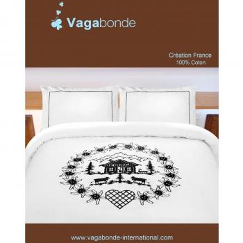 Vagabonde International TEHS02N Edelweiss 1886-Funda nórdica de algodón, color blanco, negro, 220 x 240 x 5 cm