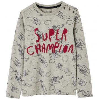 VERTBAUDET Camiseta Estampada niño Manga Larga Gris Claro Jaspeado 2-3 Anos, 94CM