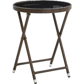 Mesa de centro ratán sintético y vidrio templado marrón 60 cm