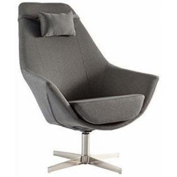 Sillón rotativo en tejido gris oscuro y pata metal Amadeo