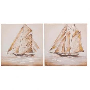 Set de Lienzos Barco Pintado a Mano 60x3x60 Cm - Decoración de Pared (2 Piezas)